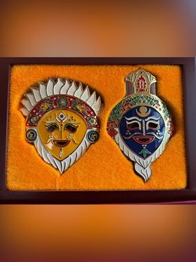 Tibetan Opera Masks - Yellow & Blue